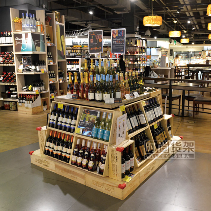 超市貨架_木質(zhì)紅酒促銷桌